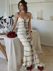 Aiertu - Elegant Pleated Lace Up Spaghetti Strap Dress For Women Backless Summer Beach Vacation Camisole Maxi Dress Female Fashion Aiertu