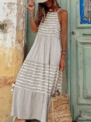 Aiertu - Women's Fashion Retro Loose Print Sling Dress Summer Bohemia Style Beach Seaside Maxi Dress Elegant Chic New Pattern Long Dress Aiertu