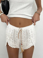 Aiertu -Boho Solid Low-Waist Hollow-Out Shorts aiertu