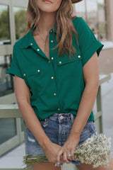 Aiertu -Daily Solid Color Pocket Buttons Turndown Collar Tops aiertu