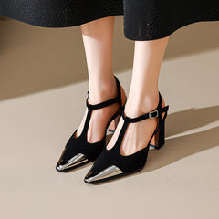 Aiertu - New Women Pumps Shoes High Heel Genuine Leather Fashion Casual Summer Sexy Square Toe Office Shoes Sandal Party Woman 34-41 Aiertu