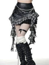 Aiertu - Y2K Street Trend Asymmetric Design Leather Stitching Lace Short Skirt Women's Shopping Versatile Hip-hugging Fashion Item Skirt Aiertu