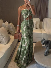 Aiertu - Chic Hollow Out Printed Halter Long Dress Women Backless Off Shoulder Patchwork Ruffle Summer 2026 Dresses Party Vacation Robe Aiertu