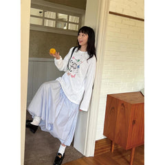 Aiertu - Kawaii Cute Midi Skirt Women Japanese Streetwear Ball Gown Bud Skirts Summer Fashion Harajuku Casual Design A Line Faldas Aiertu