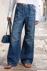 Aiertu -Street Patchwork Mid Waist Loose Denim Jeans aiertu