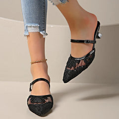 Aiertu - Summer Breathable Lace Women Mules Slippers Fashion Slip On Singbacks Slide Ladies Elegant Party Dress Shoes Aiertu