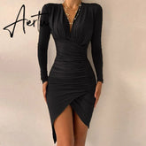 Elegant Dresses For Women V Neck Leopard Stitching Print Sexy Dress Women Autumn High Waist Slim Office Ladies Dress Aiertu