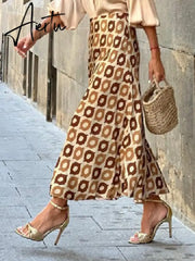 Elegant Polka Dot Casual Women Autumn Winter High Waist Maxi Skirt Falda Female A-line Khaki Women Skirt Aiertu