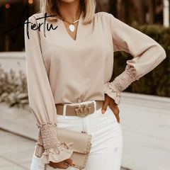 Elegant Print Ruffle Buttons Shirt Blouse Women O Neck Pullover Tops Blusa Spring Autumn Long Sleeve Polka Dot Blouse Streetwear Aiertu
