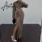 Elegant Ruched Split Maxi Skirts for Women Floral Applique Trim Fashion Outfits Vacation Beachwear Skirt Bottom Aiertu