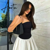 Elegant Sexy Strapless A-line Mini Dress Outfits for Women Sleeveless Club Party Splice Short Dresses Clothes Aiertu