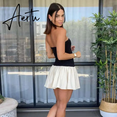 Elegant Sexy Strapless A-line Mini Dress Outfits for Women Sleeveless Club Party Splice Short Dresses Clothes Aiertu