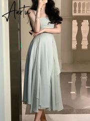Elegant Sleeveless Female A-line Dress Summer Ladies Vestidos Spaghetti Strap Slim Waist Mesh Patchwork Women Dress Aiertu