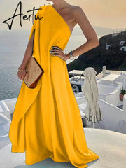 Elegant Sleeveless Loose Irregular Chic Dress Women Slanted Shoulder Dress New Solid Loose Off Shoulder Sundress Cover UP Aiertu