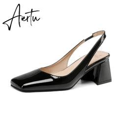 Elegant Slingback Sandals Women Summer Shoes Pink Black Nude Medium Heels Pumps Close Toe Office Party Shoe Female Large Size 45 Aiertu