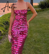 Elegant Sparkling Slim Sequin Dress Women High Quality Backless Spaghetti Strap Party Dresses New Chic Lady Long Aiertu