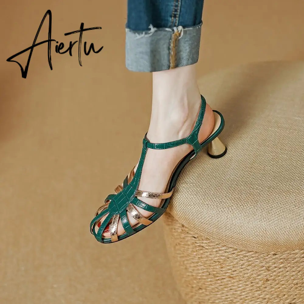 Elegant Thin High Heels Women Sandals Summer Fashion Narrow Band Ankle Strap Mature Office Ladies Party Shoes Woman New Aiertu