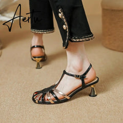 Elegant Thin High Heels Women Sandals Summer Fashion Narrow Band Ankle Strap Mature Office Ladies Party Shoes Woman New Aiertu