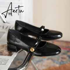 Elegant Woman Shoes with Low Heels Mary Janes Vintage Black PU Leather Ladies Shoes Spring Autumn Lolita Pumps Shoes New In Aiertu