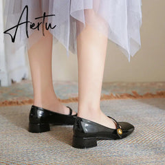 Elegant Woman Shoes with Low Heels Mary Janes Vintage Black PU Leather Ladies Shoes Spring Autumn Lolita Pumps Shoes New In Aiertu