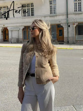 Elegant Women Camel Tweed Jacket Autumn Long Sleeve Button Frayed Cropped Jacket Female Fashion O-neck Pocket Short Coats Aiertu