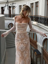 Aiertu Elegant Women Party Evening Dress Lace Slip Long Sleeve Backless Sexy Maxi Dress For Women New Slim Long Dress Aiertu