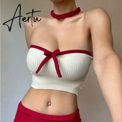 Embellished Bow Detail Sexy Strapless Crop Tops Outfits for Women Party Club Backless Cropped Tube Top Summer Aiertu