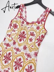 Embroidery Hollow Out Printing Dresses For Women Square Collar Sleeveless High Waist Irregular Hem A Line Midi Dress Female Aiertu