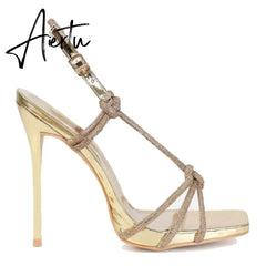 European and American Style Summer New Sexy Wrapping High Heel Sandals Water Diamond Shining Super High Heel Banquet Aiertu
