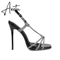 European and American Style Summer New Sexy Wrapping High Heel Sandals Water Diamond Shining Super High Heel Banquet Aiertu