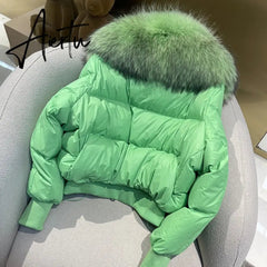 European Version Winter New Light Luxury All-match Big Fur Collar Loose Women's Long-Sleeved Bread Korean Version Down Jack Aiertu