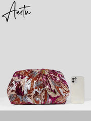 Exquisite Dazzling Women Rose Red Evening Clutch Bag Random Pattern Evening Party Clutch Purses Messenger Bags Aiertu