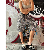 Aiertu American High Street Fashion Loose Denim Shorts Retro Wide Leg Crop Pants Women Y2k High Waisted Camouflage Casual Mid Trouser Aiertu