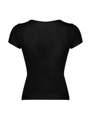 Aiertu - summer inspo Japanese Kawaii Contrast Lace Tie Bow Square Collar Slim Short Sleeve Black T Shirt Women Pink Sweet Balletcore Cute Tees Aiertu
