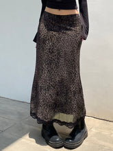 Aiertu - summer inspo Retro Brown Leopard Y2K Long Skirts Women Lace Trim Hem Two Layers Mesh Vintage Aesthetic Elegant Fashion Women Clothing Aiertu