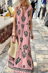 Aiertu - Fashion Print V Neck Cake Skirt Dresses(3 Colors) Aiertu