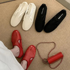 Aiertu - Red Ballet Flats Women Low Heel Pumps Summer Mesh Mary Jane Shoes Comfort Flat Shoes Black Round Toe Ladies Beach Aiertu