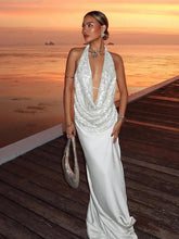 Aiertu - Vacation Temperament 2-Piece Set Women Swing Collar Arabesques Backless Tops+Smooth Skirts Beach Party Matching Suits Aiertu
