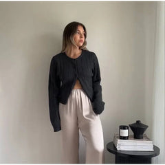 Aiertu - Slim Knit Single Breasted Cardigans Women Elegant O-neck Long Sleeves Short Sweater 2026 Autumn New Female Chic Top Streetwear Aiertu