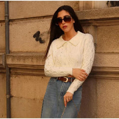 Aiertu - Elegant Diamonds Sweater Cardigans Women Lapel Long Sleeve Single Breasted Sweaters 2026 Autumn Winter New Lady Tops Streetwear Aiertu