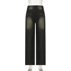 Aiertu Low Waist Jeans for Women Goth Y2k Style Baggy Jeans Punk New Jeans Wide Leg Denim Pants Kpop Casual Loose Streetwear Aiertu