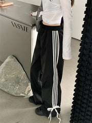 Aiertu - Black Sports Pants Women Chic Autumn Classic Wide Leg All Match Casual Fashion Wide Leg Slim Loose High Waist Aiertu