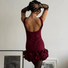 Aiertu - party look snspos Sexy Backless Mini Dress Women's Summer Sleeveless Ruffle Pleated Short Dress Elegant High Waist Party Evening Dress Aiertu