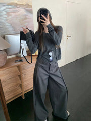 Aiertu - Modern Pleated Front Suit Trousers Women Slant Pockets High Waist Wide Leg Palazzo Pants Work Casual Plus Size Clothes Aiertu