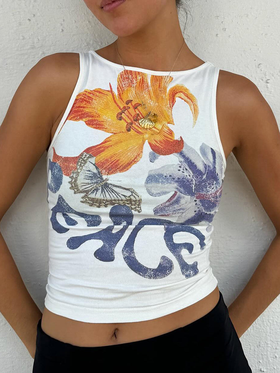 Aiertu - Y2k Print Tank Top for Women Sleeveless Aesthetic Camisole Graphic Baby Tees Slim Fitted Strappy Shirts Aiertu