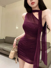 Aiertu Sexy Women's Mesh Dresses Party Off Shoulder Sequin Female Dress Cotton Clothes Elegant and Pretty Korean Style Chic Harajuku Aiertu