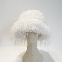 Aiertu - Rainbow Spliced Fisherman Hat Multi color Fashion Autumn and Winter ins Fur Fisherman Hat Warm Pot Hat Show Small Face Aiertu