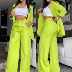 Aiertu 2025 Woman Elegant Sets Autumn Fashion Women's Notched Collar Coat & Pocket Design Pants Set Work Commuting Two Piece Suit Aiertu
