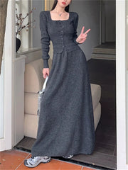 Aiertu - Stylish Slim Sweaters Women OL Sweet Knitted Maxi Skirts Winter Suits Elegant Hot Sale Office Lady New High Street Sets Aiertu