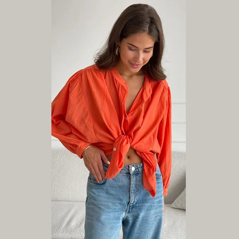 Aiertu - Elegant Single-breasted Shirt Women White See Through Long Sleeve Lapel Female Shirts 2026 Sping Fashion Office Lady Linen Top Aiertu